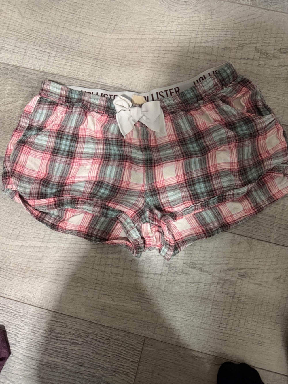Hollister Plaid Lounge Shorts in Pink, Gray & White